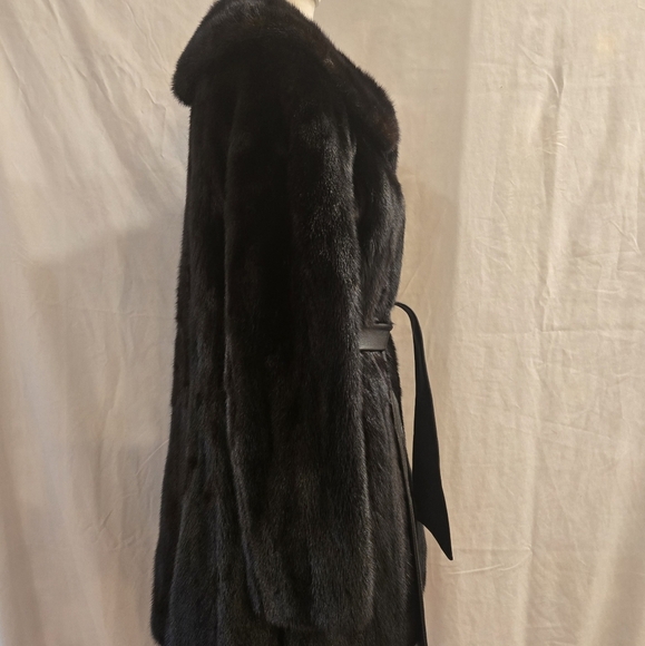 Vintage 1970s Mink Fur Belted Leather Coat Womens Small Medium - Picture 2 of 16
